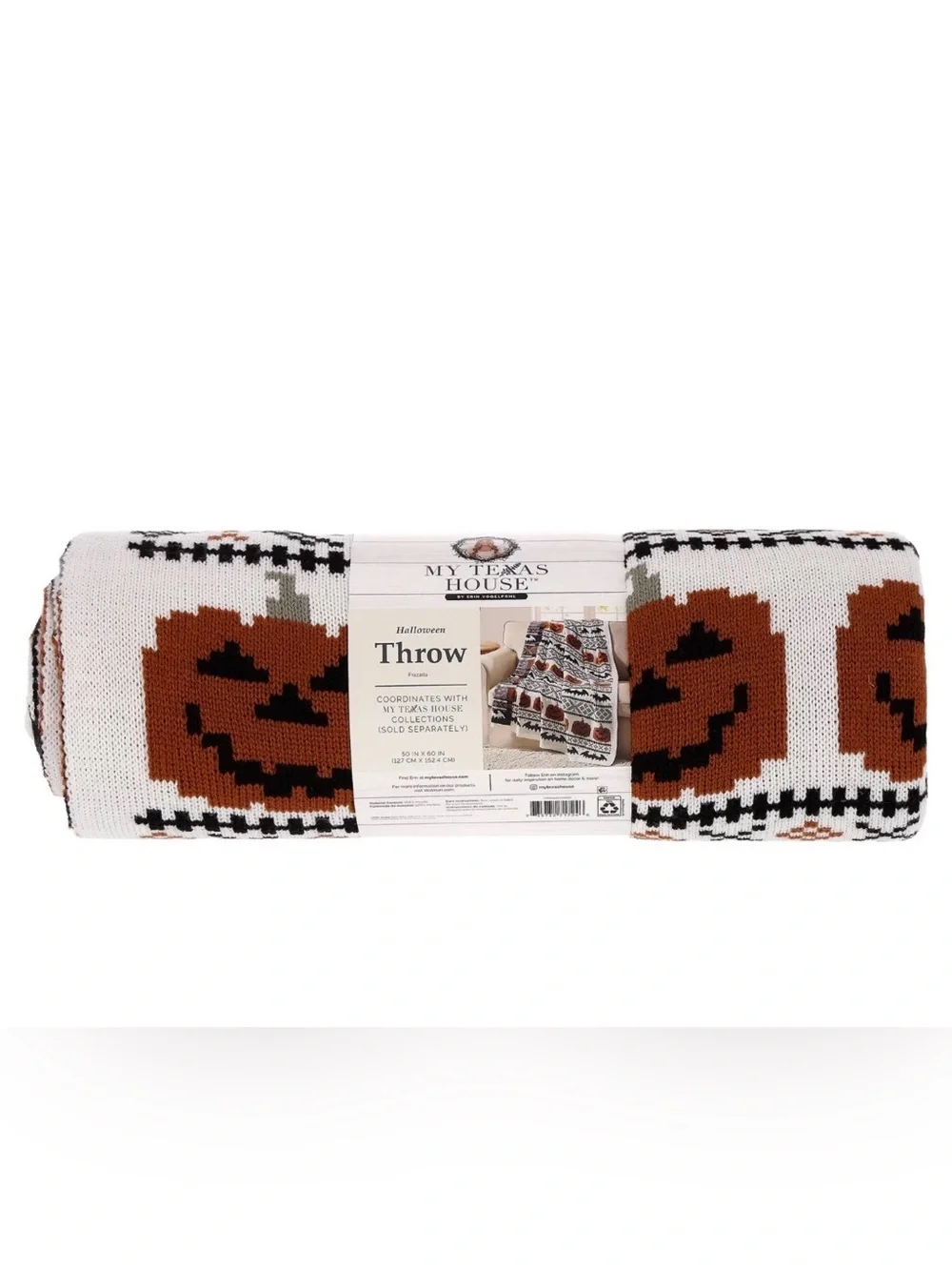 My Texas house Orange Pumpkin Bat Knit Throw Halloween Decorative Blanket viral